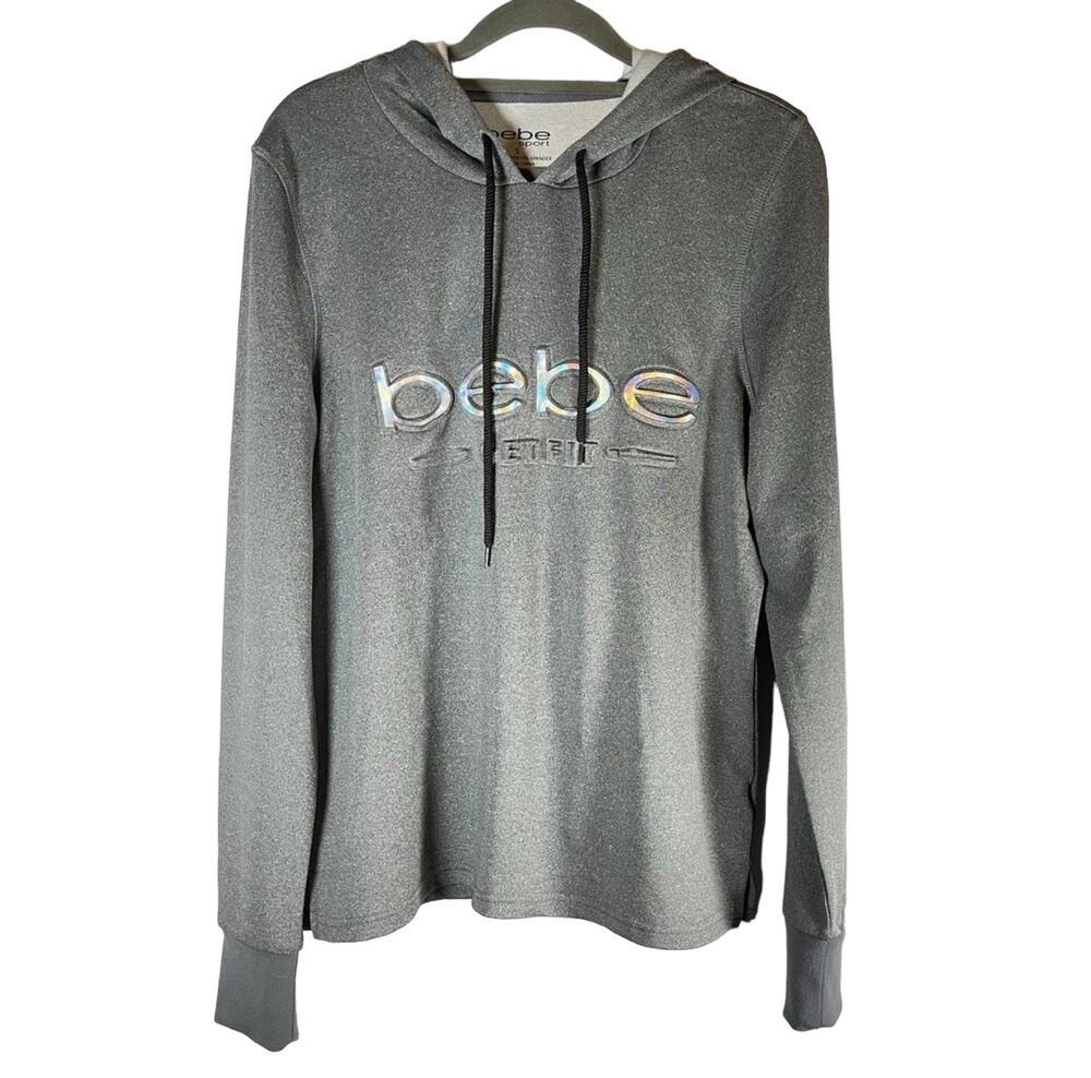 Bebe Sport Size SMALL Pullover Hoodie Iridescent Oversize Sweatshirt SM S Gray